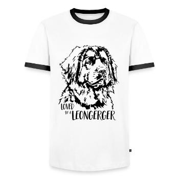 Loved by a Leonberger Hundespruch Hunde Wilsigns - Men's Ringer Shirt - white/black - Front - AI Model Female 172 light (172cm) & AI Model Male 178 dark (178cm)