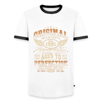 Original 1981 Vintage Born Cadeau d’anniversaire - T-shirt contrasté Homme - blanc/noir - Devant - AI Model Female 172 light (172cm) & AI Model Male 178 dark (178cm)