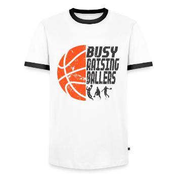 Basketball Papa Busy Raising Ballers Geschenkidee - Männer Kontrast-T-Shirt - Weiß/Schwarz - Vorne - AI Model Female 172 light (172cm) & AI Model Male 178 dark (178cm)