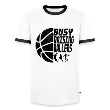 Basketball Papa Busy Raising Ballers Geschenkidee - Männer Kontrast-T-Shirt - Weiß/Schwarz - Vorne - AI Model Female 172 light (172cm) & AI Model Male 178 dark (178cm)