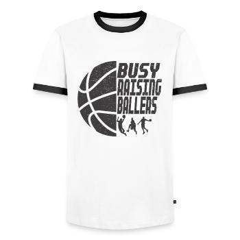 Basketball Papa Busy Raising Ballers Geschenkidee - Männer Kontrast-T-Shirt - Weiß/Schwarz - Vorne - AI Model Female 172 light (172cm) & AI Model Male 178 dark (178cm)