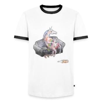 drunken unicorn - Men's Ringer Shirt - white/black - Front - AI Model Female 172 light (172cm) & AI Model Male 178 dark (178cm)