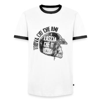 find motorcycle hooks skull motorcycle biker cafe racer - Men's Ringer Shirt - white/black - Front - AI Model Female 172 light (172cm) & AI Model Male 178 dark (178cm)
