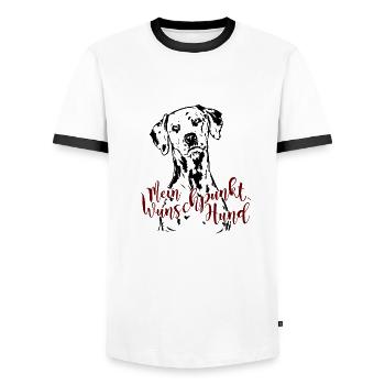 Dalmatiner - Wunschpunkt - Männer Kontrast-T-Shirt - Weiß/Schwarz - Vorne - AI Model Female 172 light (172cm) & AI Model Male 178 dark (178cm)