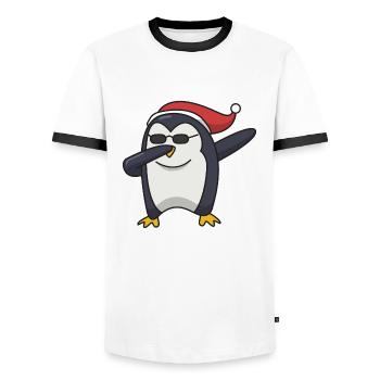 Penguin Dabbing Christmas Gift Hip Hop Cool - Men's Ringer Shirt - white/black - Front - AI Model Female 172 light (172cm) & AI Model Male 178 dark (178cm)