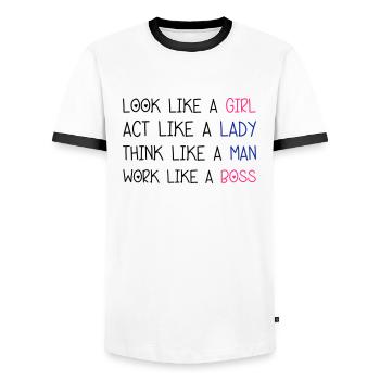 Look Like A Girl - Men's Ringer Shirt - white/black - Front - AI Model Female 172 light (172cm) & AI Model Male 178 dark (178cm)