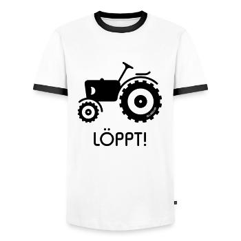 Löppt! (Trecker / Traktor / Plattdeutsch / Platt) - Männer Kontrast-T-Shirt - Weiß/Schwarz - Vorne - AI Model Female 172 light (172cm) & AI Model Male 178 dark (178cm)
