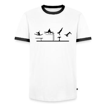 Gymnastics, Gymnast - Men's Ringer Shirt - white/black - Front - AI Model Female 172 light (172cm) & AI Model Male 178 dark (178cm)