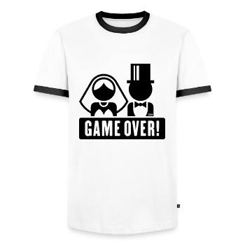 Bridal Pair / Game Over / Heads (Wedding / Black) - Men's Ringer Shirt - white/black - Front - AI Model Female 172 light (172cm) & AI Model Male 178 dark (178cm)