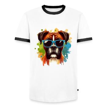 Colorful Boxer Dog Splash Art - Men's Ringer Shirt - white/black - Front - AI Model Female 172 light (172cm) & AI Model Male 178 dark (178cm)