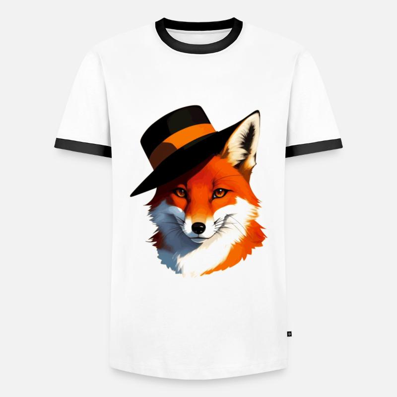 Fuchs mit Hut - Männer Kontrast-T-Shirt - Weiß/Schwarz