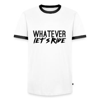Motard / moto: Peu importe. Faisons Ride! - T-shirt contrasté Homme - blanc/noir - Devant - AI Model Female 172 light (172cm) & AI Model Male 178 dark (178cm)