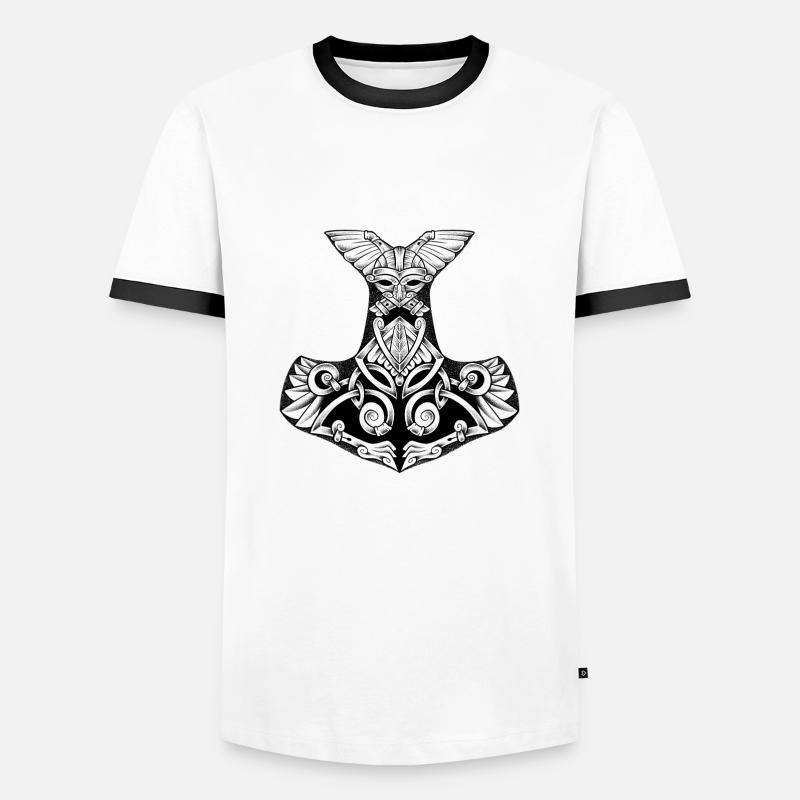 Mjollnir, legendäres Wikinger-Hammer-Dotwork-Tattoo - Männer Kontrast-T-Shirt - Weiß/Schwarz
