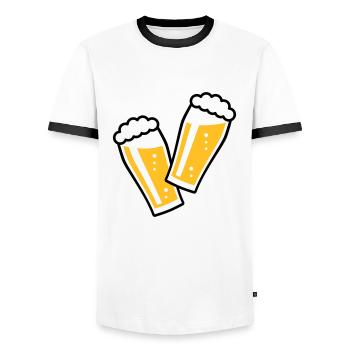 2 Toasting Beer Glasses (Cheers / Pale Ale / 2C) - Men's Ringer Shirt - white/black - Front - AI Model Female 172 light (172cm) & AI Model Male 178 dark (178cm)