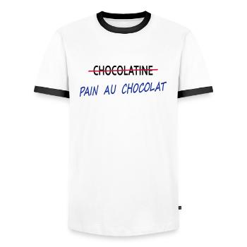 Pain au chocolat - T-shirt contrasté Homme - blanc/noir - Devant - AI Model Female 172 light (172cm) & AI Model Male 178 dark (178cm)