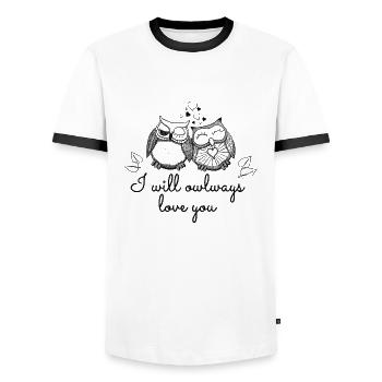 i will owlways love you owls - Men's Ringer Shirt - white/black - Front - AI Model Female 172 light (172cm) & AI Model Male 178 dark (178cm)