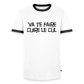 Va te faire cuire le cul ! Citation / Humour - Männer Kontrast-T-Shirt - Weiß/Schwarz - Vorne - AI Model Female 172 light (172cm) & AI Model Male 178 dark (178cm)