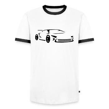Fast Supercar Concept Car Sports Car Racing - T-shirt contrasté Homme - blanc/noir - Devant - AI Model Female 172 light (172cm) & AI Model Male 178 dark (178cm)
