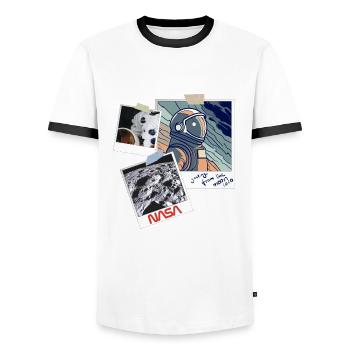 NASA Greetings From The Moon Design - Men's Ringer Shirt - white/black - Front - AI Model Female 172 light (172cm) & AI Model Male 178 dark (178cm)