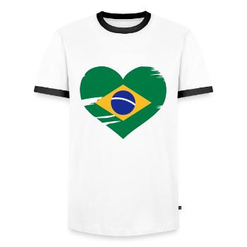 I love Brasil - Brazil flag heart - Men's Ringer Shirt - white/black - Front - AI Model Female 172 light (172cm) & AI Model Male 178 dark (178cm)