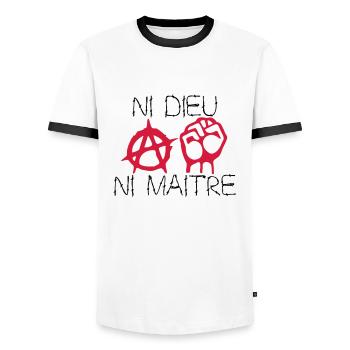 ni dieu ni maitre - T-shirt contrasté Homme - blanc/noir - Devant - AI Model Female 172 light (172cm) & AI Model Male 178 dark (178cm)