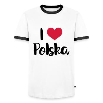 I love Polska - Men's Ringer Shirt - white/black - Front - AI Model Female 172 light (172cm) & AI Model Male 178 dark (178cm)