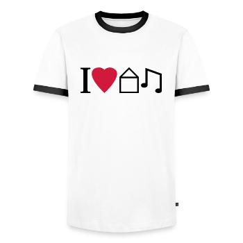 J'aime la musique de Chambre - T-shirt contrasté Homme - blanc/noir - Devant - AI Model Female 172 light (172cm) & AI Model Male 178 dark (178cm)