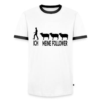 Ich Meine Follower Landwirt Bauer Schafzüchter - Männer Kontrast-T-Shirt - Weiß/Schwarz - Vorne - AI Model Female 172 light (172cm) & AI Model Male 178 dark (178cm)