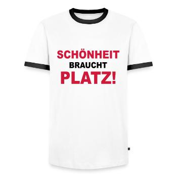 Schönheit braucht Platz! - Männer Kontrast-T-Shirt - Weiß/Schwarz - Vorne - AI Model Female 172 light (172cm) & AI Model Male 178 dark (178cm)
