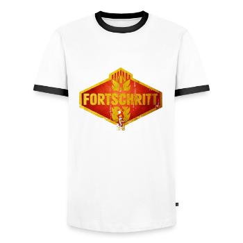 Fortschritt DDR Kombinat Landmaschinen Retro - Männer Kontrast-T-Shirt - Weiß/Schwarz - Vorne - AI Model Female 172 light (172cm) & AI Model Male 178 dark (178cm)