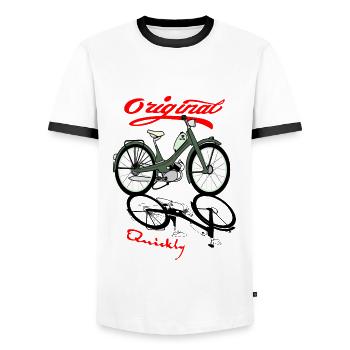 NSU Quickly Moped Cult - Men's Ringer Shirt - white/black - Front - AI Model Female 172 light (172cm) & AI Model Male 178 dark (178cm)