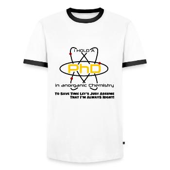 PhD Doktor anorganische Chemie Geschenk fun Idee - Männer Kontrast-T-Shirt - Weiß/Schwarz - Vorne - AI Model Female 172 light (172cm) & AI Model Male 178 dark (178cm)