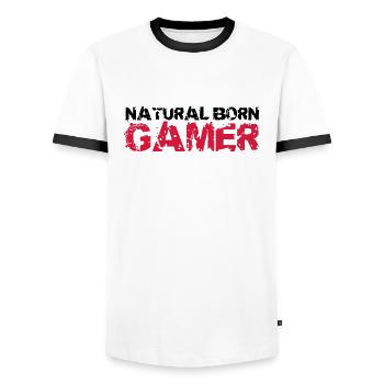 Natural Born Gamer - Men's Ringer Shirt - white/black - Front - AI Model Female 172 light (172cm) & AI Model Male 178 dark (178cm)