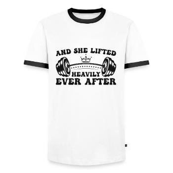 Und danach hob sie kräftig - Gym Fitness - Männer Kontrast-T-Shirt - Weiß/Schwarz - Vorne - AI Model Female 172 light (172cm) & AI Model Male 178 dark (178cm)