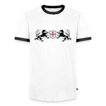 Löwen Templer Kreuz - T-shirt contrasté Homme - blanc/noir - Devant - AI Model Female 172 light (172cm) & AI Model Male 178 dark (178cm)