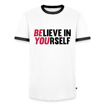 Believe in Yourself - Männer Kontrast-T-Shirt - Weiß/Schwarz - Vorne - AI Model Female 172 light (172cm) & AI Model Male 178 dark (178cm)