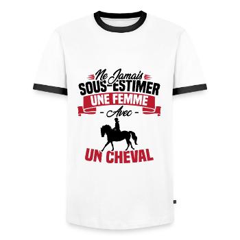 Ne jamais sous estimer une femme avec un cheval - T-shirt contrasté Homme - blanc/noir - Devant - AI Model Female 172 light (172cm) & AI Model Male 178 dark (178cm)