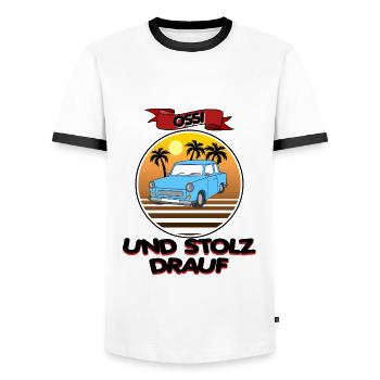 Osten Ossi DDR Ost stolz Trabi Geschenk Nostalgie - Männer Kontrast-T-Shirt - Weiß/Schwarz - Vorne - AI Model Female 172 light (172cm) & AI Model Male 178 dark (178cm)