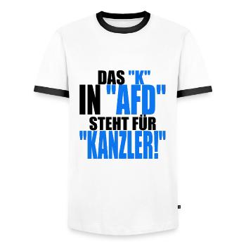AfD stoppen gegen rechts Demokratie Vielfalt links - Männer Kontrast-T-Shirt - Weiß/Schwarz - Vorne - AI Model Female 172 light (172cm) & AI Model Male 178 dark (178cm)