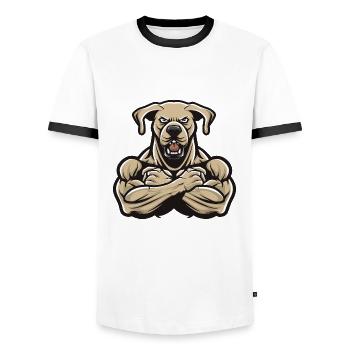 Labrador Dog Muscles Bodybuilding - Men's Ringer Shirt - white/black - Front - AI Model Female 172 light (172cm) & AI Model Male 178 dark (178cm)