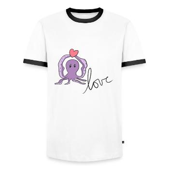 Octopus Love Animal Heart Ecosystem - Men's Ringer Shirt - white/black - Front - AI Model Female 172 light (172cm) & AI Model Male 178 dark (178cm)
