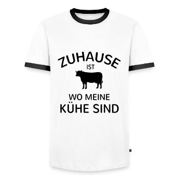 Zuhause wo meine Kühe Kuh Bauer Landwirt Bauernhof - Männer Kontrast-T-Shirt - Weiß/Schwarz - Vorne - AI Model Female 172 light (172cm) & AI Model Male 178 dark (178cm)