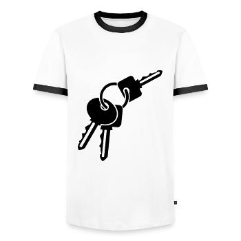 Porte-clés - trois clés - idée cadeau - T-shirt contrasté Homme - blanc/noir - Devant - AI Model Female 172 light (172cm) & AI Model Male 178 dark (178cm)