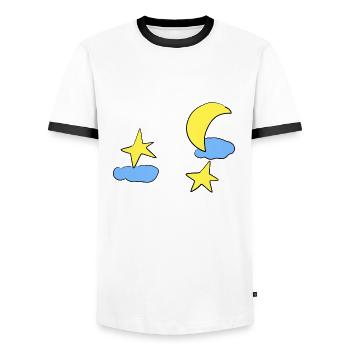 clouds stars moon sky night - Men's Ringer Shirt - white/black - Front - AI Model Female 172 light (172cm) & AI Model Male 178 dark (178cm)