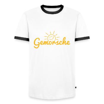 Gemorsche - Guten Morgen - Pfalz - pfälzisch - 1C - Männer Kontrast-T-Shirt - Weiß/Schwarz - Vorne - AI Model Female 172 light (172cm) & AI Model Male 178 dark (178cm)
