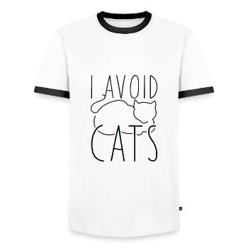 I Avoid Cats - Men's Ringer Shirt - white/black - Front - AI Model Female 172 light (172cm) & AI Model Male 178 dark (178cm)