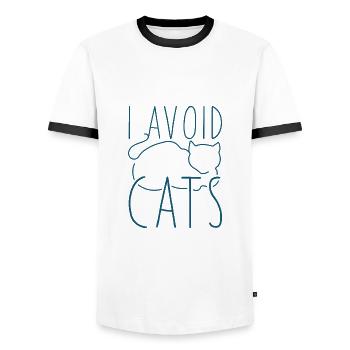 I Avoid Cats - Men's Ringer Shirt - white/black - Front - AI Model Female 172 light (172cm) & AI Model Male 178 dark (178cm)