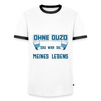 Ouzo Schnaps Ich habe versucht ohne Ouzo zu leben - Männer Kontrast-T-Shirt - Weiß/Schwarz - Vorne - AI Model Female 172 light (172cm) & AI Model Male 178 dark (178cm)