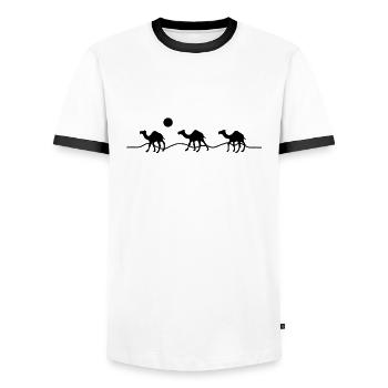 3 chameaux - T-shirt contrasté Homme - blanc/noir - Devant - AI Model Female 172 light (172cm) & AI Model Male 178 dark (178cm)