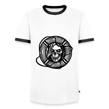 Rettungsring mit Totenkopf Bademeister Gesicht - Männer Kontrast-T-Shirt - Weiß/Schwarz - Vorne - AI Model Female 172 light (172cm) & AI Model Male 178 dark (178cm)